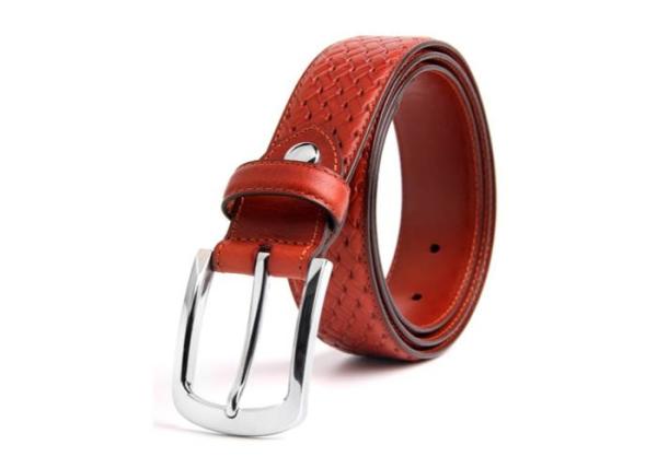 Handmade 3.5CM Mens Embossed Leather Belt For Jeans Slacks