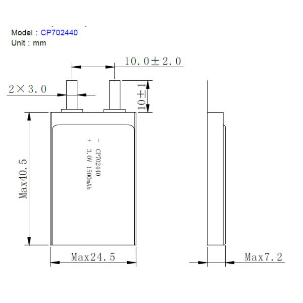 CP702440 LiMnO2 Battery Ultra Thin Cell 3.0V 1500mAh For Portable Listening Device