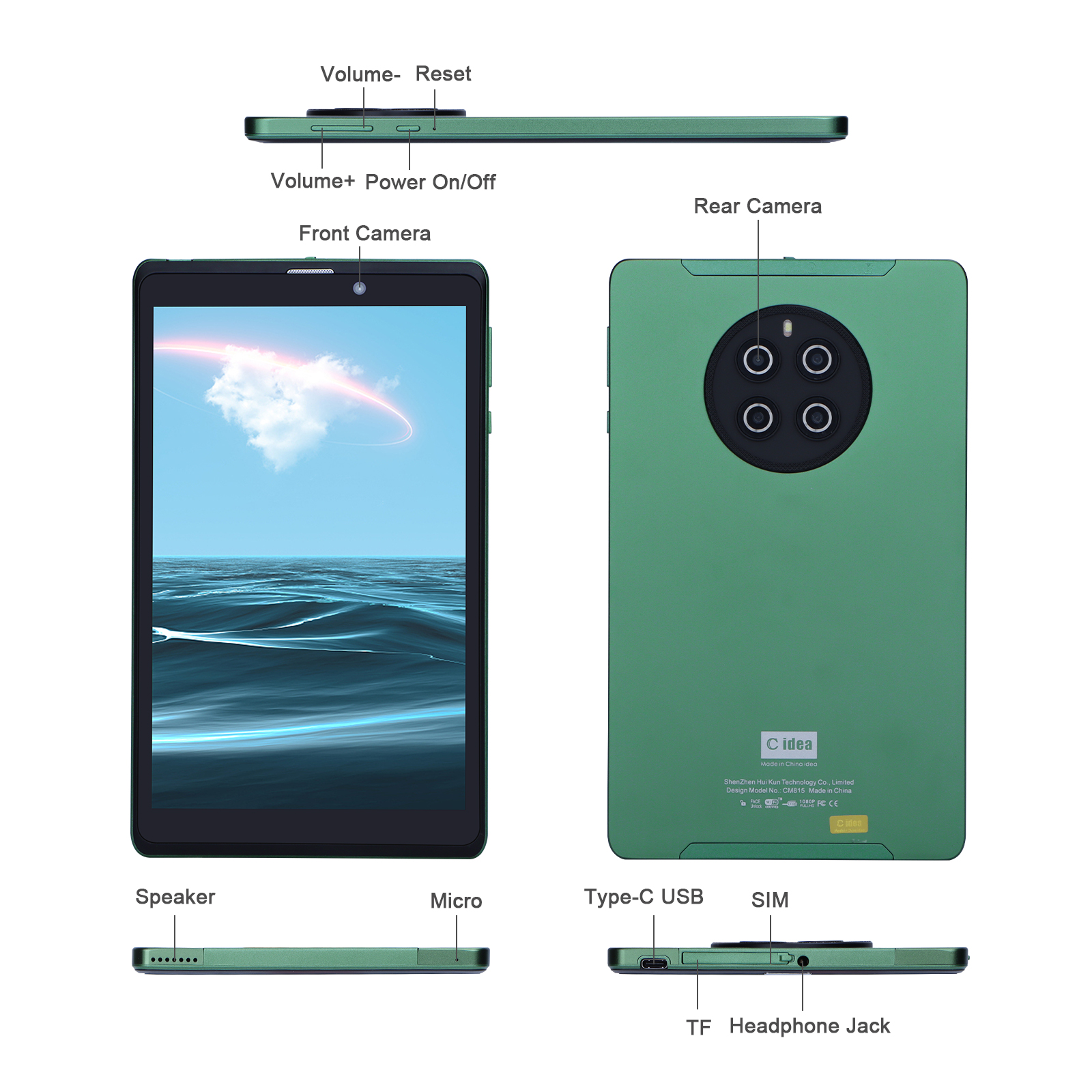 C Idea 8-дюймовый планшет 8+512GB Quad Core с двойной камерой Образовательный планшет для студентов CM815