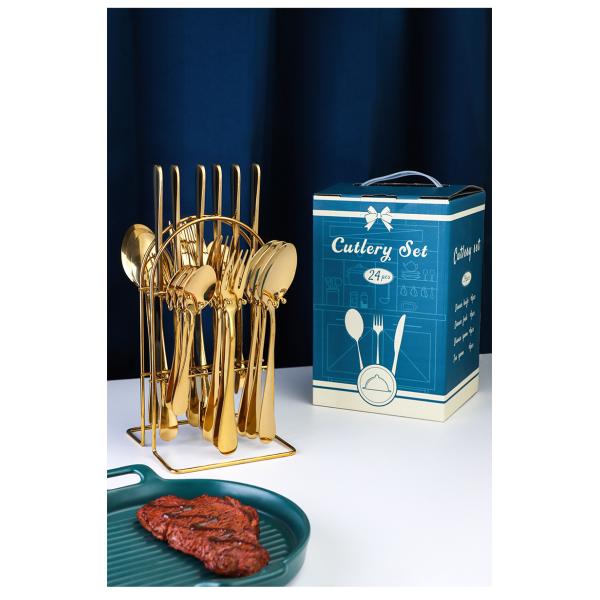 24 PCS Gold Flatware Set for Party Customized Stainless Steel Cutlery Knife Spoon Fork