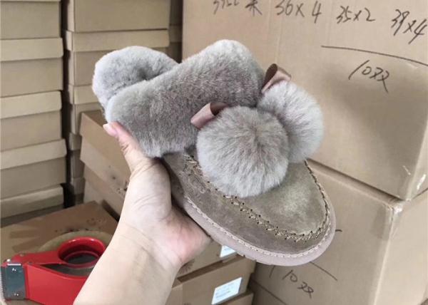Light Pink Soft Sole Sheep Wool Slippers for Bedroom , Womens House Slippers