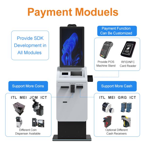 Custom Shape and Size Self Service Kiosk with Currency Exchange and 10-Point Capacitive Touch Screen