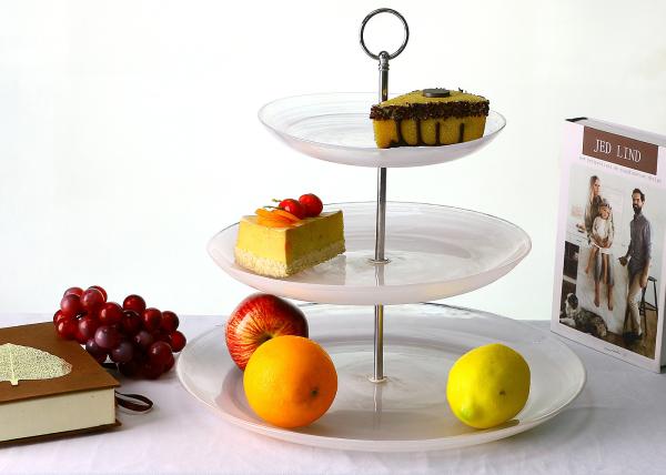 Bar 3 Tier Smoky White Glass Cake Plates , Strong Stem 8.6'11.4'',15' Inch Glass Cake Stand