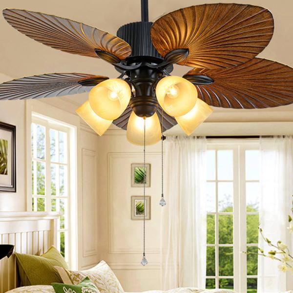 Retro creative brown led metal fan ceiling for living room bedroom study