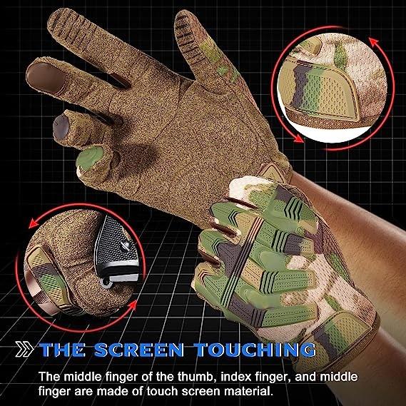 Protective Gear Full Finger Gloves, Motorcycle Tactical Gloves Upgraded Touch Screen Damping Palm Pads Rubber Guard