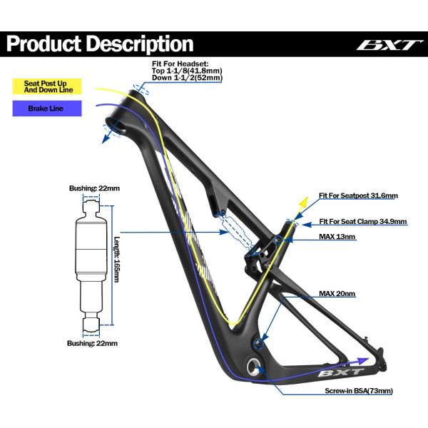 XC Carbon Mountain Bike Frame  Mtb Full Suspension 29 Disc Brake