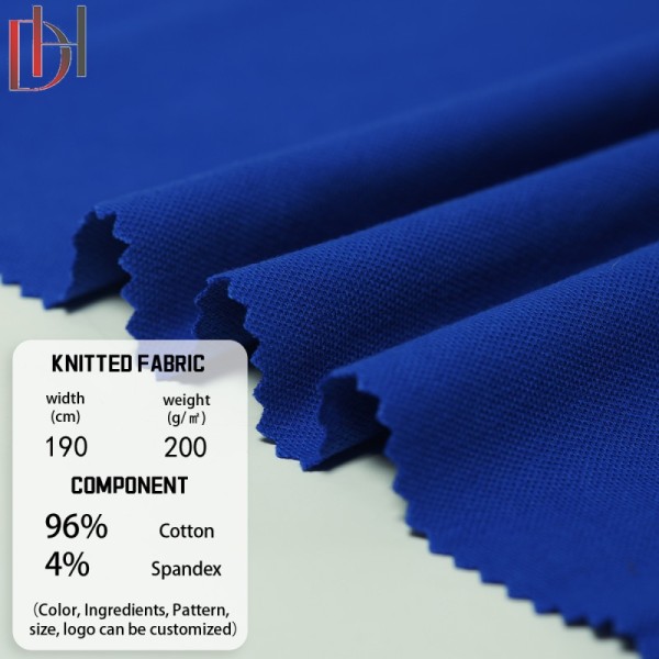 High-End Summer Fashion Premium 200G/M Knitted 96% Cotton 4% Spandex Stretch Abrasion-Resistant Pique Fabric