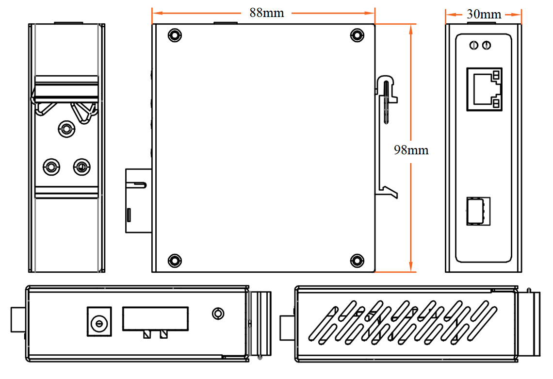 2-Port Gigabit Industrial PoE Switch with 30W PoE Power, SFP Fiber Port, and DIN Rail Mounting