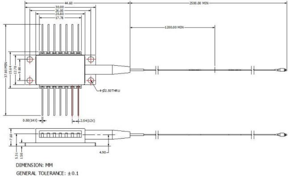 840nm Wavelength 10mW Output Power 35nm 3dB Bandwidth Superluminescent Diode SLED Module for OCT Applications