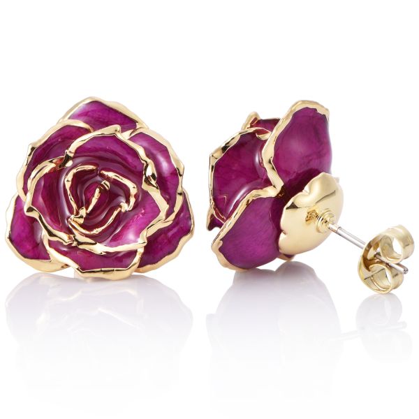 Gold Dipped Rose Earrings Roses Blue Rose Eternal Decoration