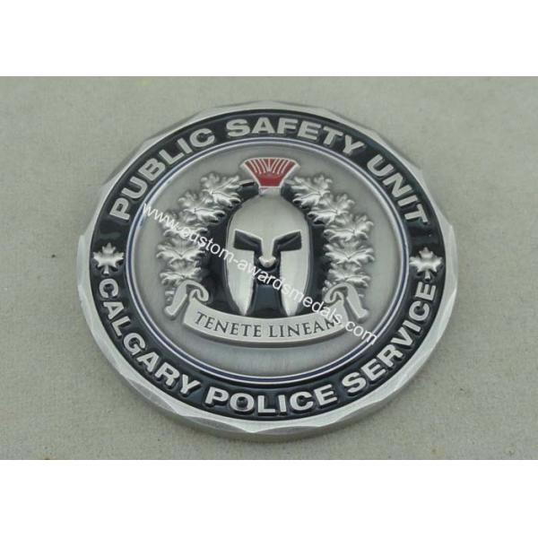 Brass Stamped Personalized Coins , Diamond Cut Police Coin With Antique Silver
