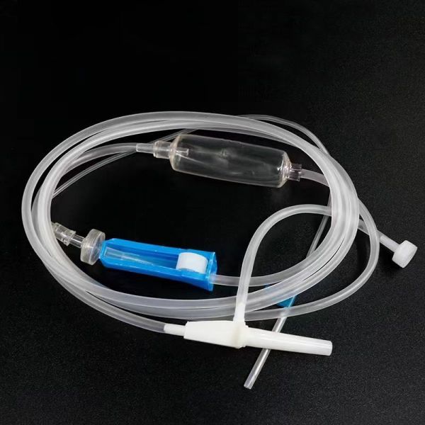Transparent IV Infusion Set with Adjustable Flow Regulator and 60 Drops/ml for Medical Use