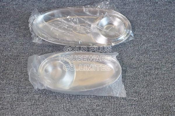 Japanese style oval food plate with sauce dish reusable eco-friendly food plate stainless steel kimchi plate