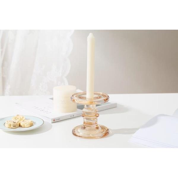 Electroplate Gold Pillar Color Glass Candle Holder Machine Pressed 11.2cm Height