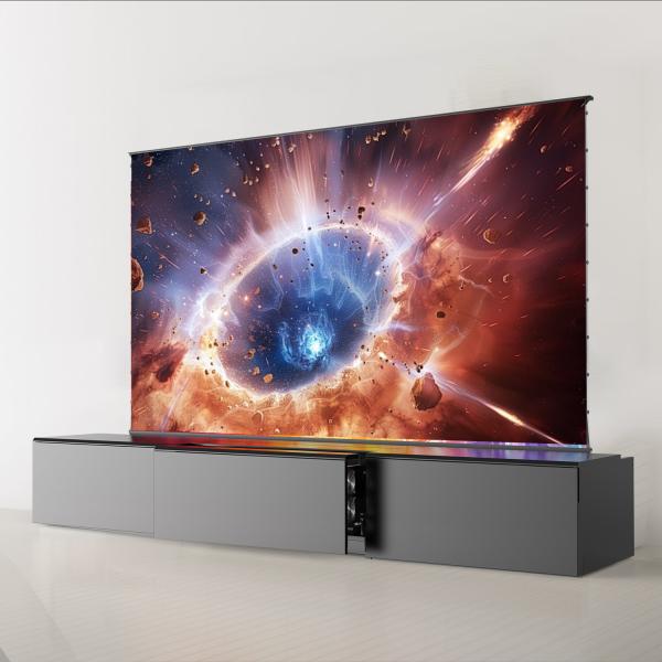 Wooden Color Telescopic TV Cabinet Customized UST TV Stand For Floor Rising Projector Screen