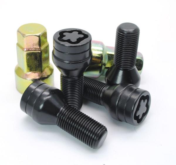 Black Bmw Locking Wheel Bolts M14x1.25 Millimeter With 4 Nuts And 2 Keys