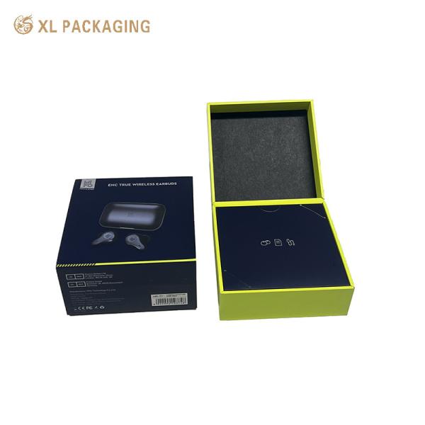 XL Packaging Black Rigid Paper Earphone Packaging Box  Shockproof Mobile Bluetooth Headset Box With Magnetic Closure Foam Insert Gloss Lamination Sleek Design For Wireless Earbuds Tech Gifts