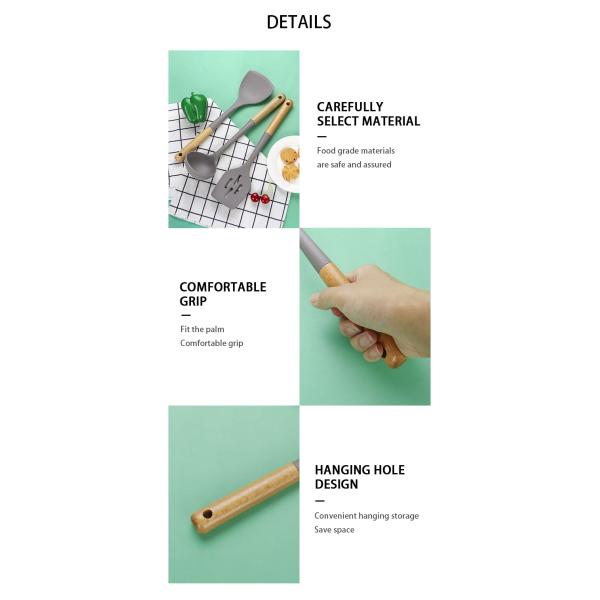 Silicone Kitchen Three-piece Set Heat Resistant Shovel Non-stick Spoon Wooden Handle