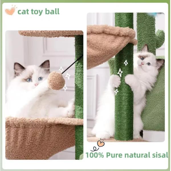 Sustainable Cactus Cat Tree 30inch Tall Multi-Level Cat Tower for Fun Play and Cat Condo