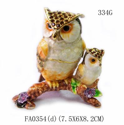 Mun and baby owl bird jewelry box enamel owl trinket jewelry owl decorative box  trinket box