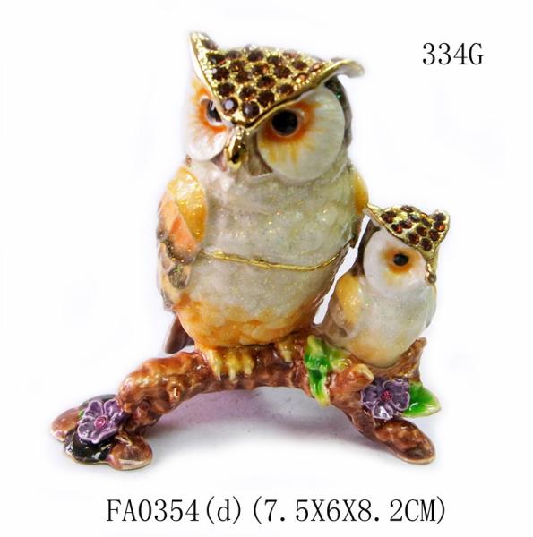 Mun and baby owl bird jewelry box enamel owl trinket jewelry owl decorative box  trinket box