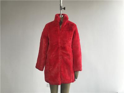 Medium Length Girls Faux Fur Coat Red Color With Reverse Collar TW78516