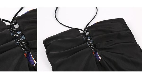 Double-sided One piece Sexy Women Swimsuit Push Up Swimwear Criss Cross Bandage Halter on chest