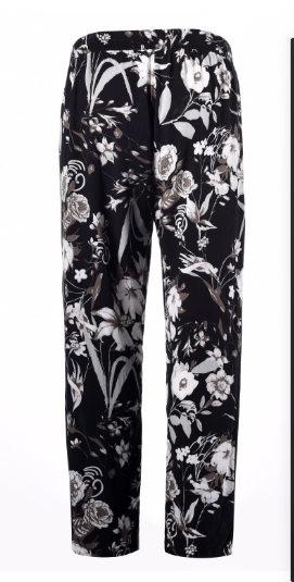 Flower Printed Ladies Slim Fit Trousers Women Long Straight Trouser With Elastic Waistband