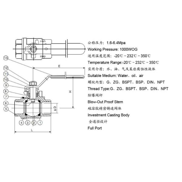Латунь выковала пневматический 1 продетый нитку шариковый клапан Pn16