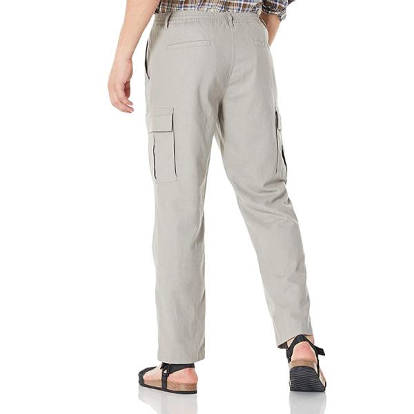 Washable Drawstring Closure Pants 44% Linen 56% Cotton Cropped Cargo Trousers Mens