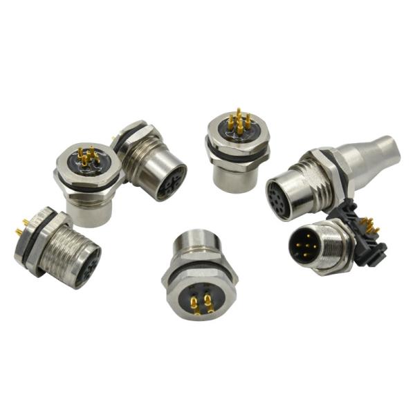 M12 3 fixa a fêmea masculina dos núcleos impermeáveis dos contatos 5 do conector 4 da montagem do painel