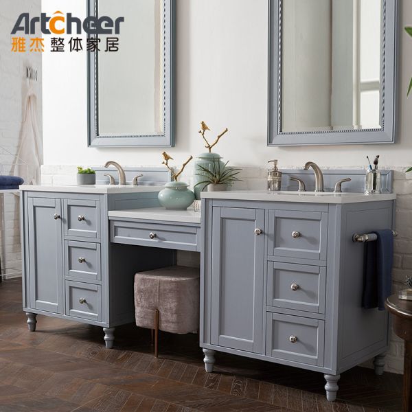 Modern Design Solid Wood Bathroom Vanity with Quartz Countertop and European Style