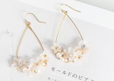 Ballet Lady Germany Resin Flowers Rhinestone Pearl Silver NCovered with 14K Gold Stud Earring