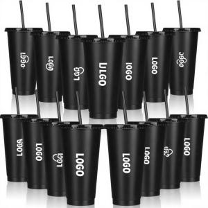 24 oz Black PP Cup Reusable Cold Water Drink Coffee Mug Tumbler Plastic Cups