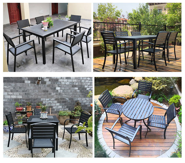 Mesa de comedor al aire libre impermeable negra D80xL120xH73CM de los muebles del jardín del patio