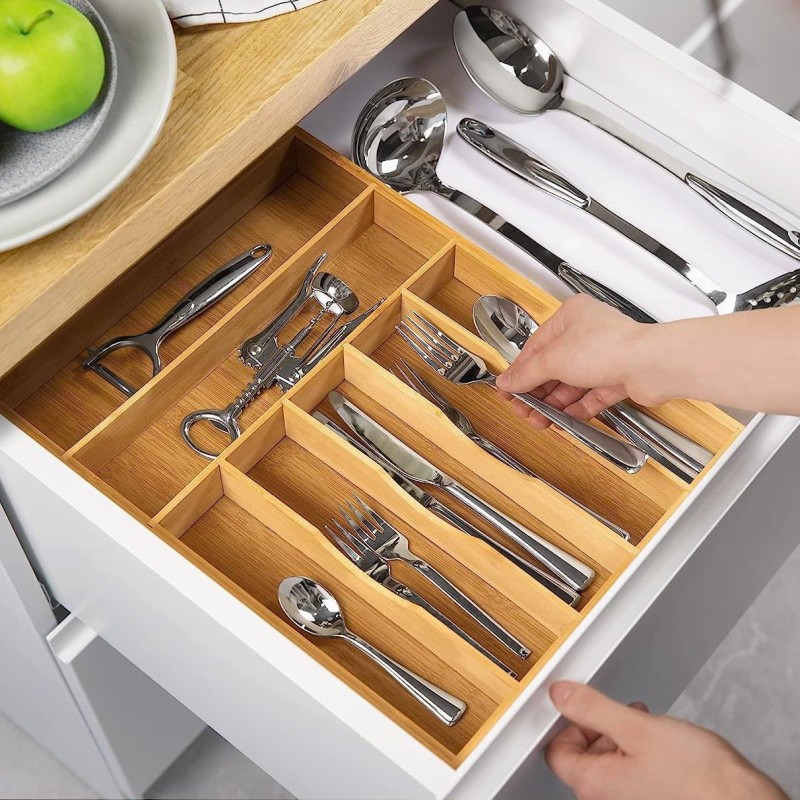 Wholesale Kitchen Knives Tray Bamboo Silverware Drawer Dividers Drawer Organizer Bamboo for Household Tableware