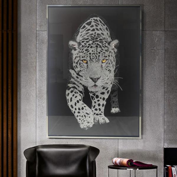 Modern Animal Leopard Wall Painting Crystal Porcelain Wall Art Custom Designs