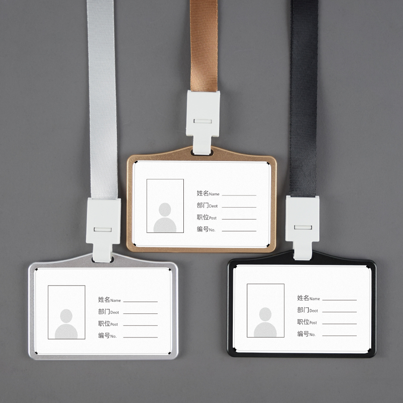 Letter Logo Durable Aluminum Alloy Metal Id Card Holder Badge Clear Transparent Both Sides One Clip Lanyard Promotion Gift