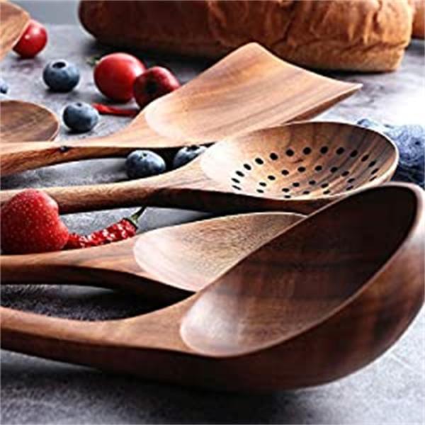 Teak Wooden Kitchen Utensil Set LFGB Approved Tasteless BPA Free