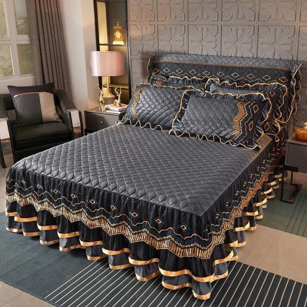 Custom Polyester Bed Skirt Three-piece Dustproof Bed Cover for Home 40 Fabric Count