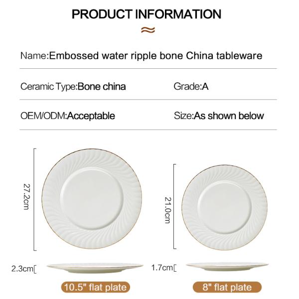 Gold line White Bone china embossed tableware Wedding Ceramic charger plate Dinner plate dish bowl mug coffee cup freely