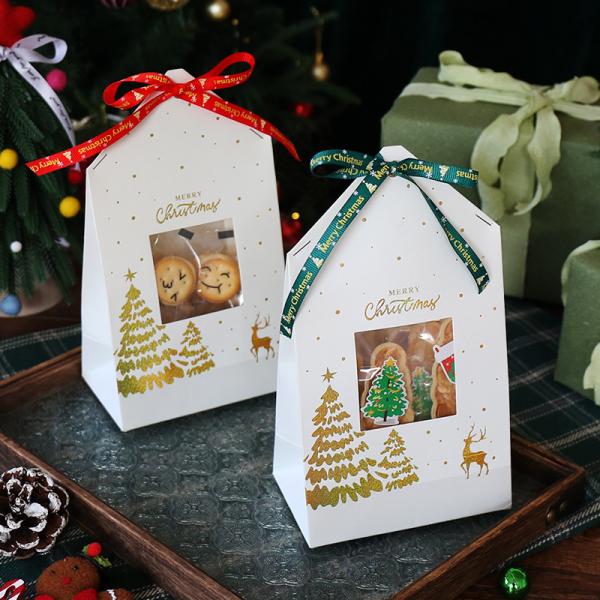 Christmas Window Gift Bag Treat Packaging Golden Tree Reindeer Designs Biscuit Nougat Visibility Window