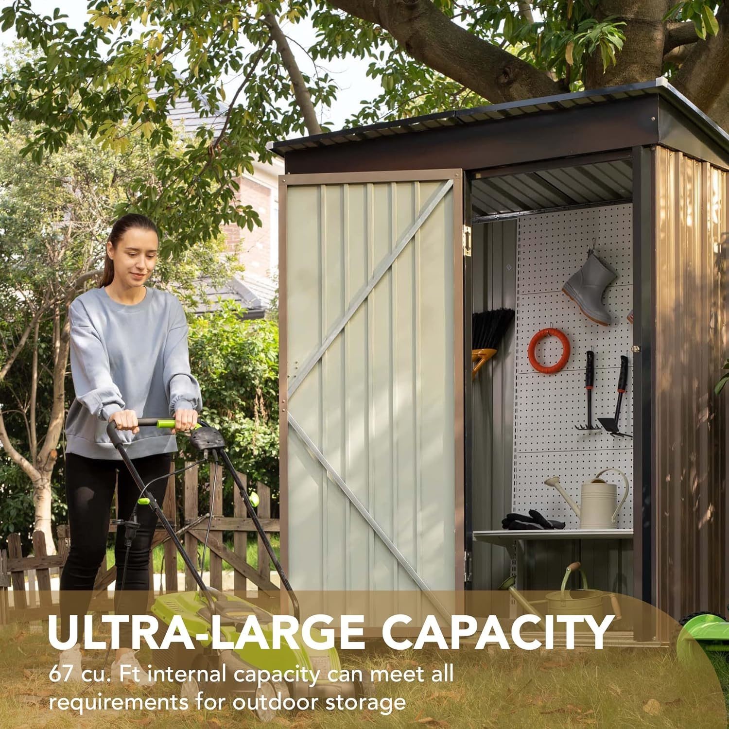 AJUNION Modern Design 5x3ft Metal Garden Shed Single Lockable Doors 61.2 Doors Height