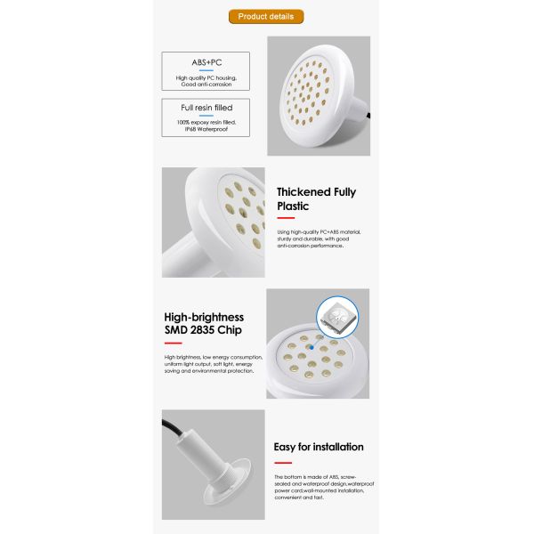 AC12V Plastic Swimming Pool Light 6W Resin Filled 100% IP68 For Underwater Use