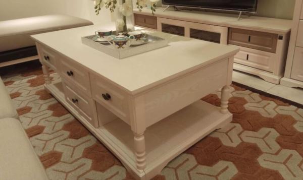 White Color 1.3m European Style Coffee Table With Melamine Four Drawers