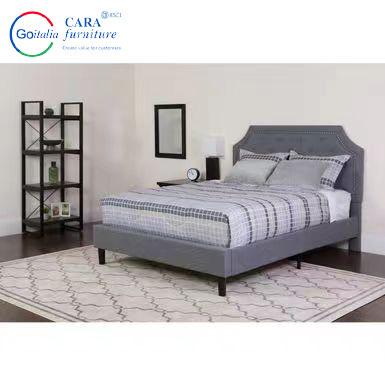 #20002 Heavy Duty Bedroom Furniture Fabric Solid Wood Bed Frame Dark Grey Luxury King Queen Bed Frame