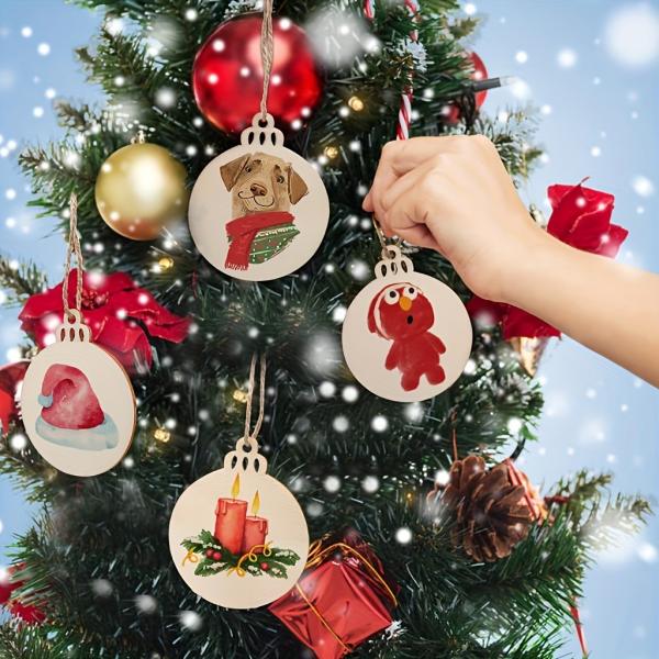 Round Bauble Unfinished Wood Slices With Hole Arts Crafts Centerpieces DIY Christmas Ornaments Hanging Decorations