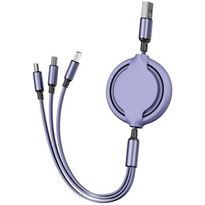 2A / 3A Multi Function Charging Cable Purple / Yellow / Green / Red 3 in 1 TPE Cable