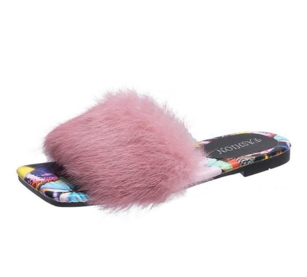 White Custom soft raccoon fur slipper Wholesale price real fur slipper New Design outdoor slider sandals slides For lady