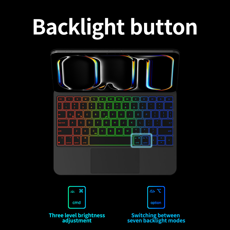 Custom Logo Magic Keyboard Case for iPad Aluminum Alloy Panel 7-Color Backlit Multi-Touch Trackpad Voice Input